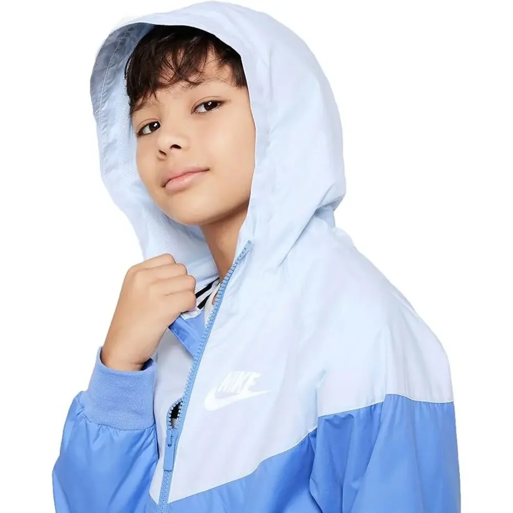 Nike Boys Windrunner Water Repellent Jacket Polar Blue White Activewear NWT M